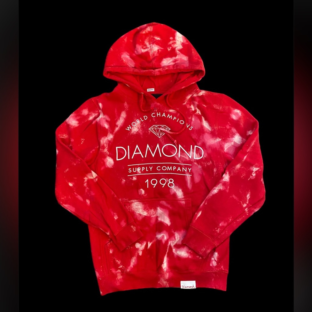 Diamond Supply Company Long Red Reverse Tie Dyed Hoodie Size S